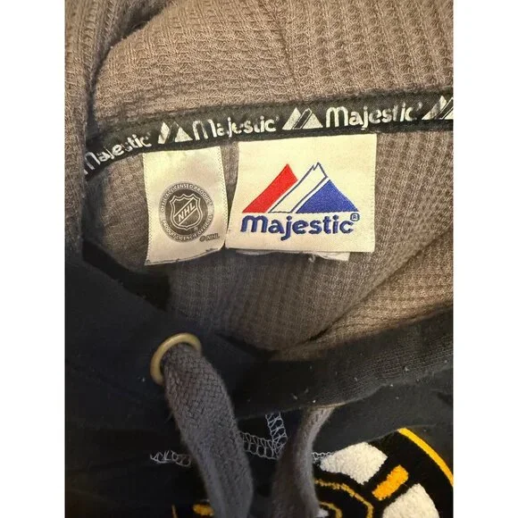Boston Bruins Majestic NHL Hoodie Sweatshirt Waffle Knit Lined Size L Eastern Co - Picture 2 of 16